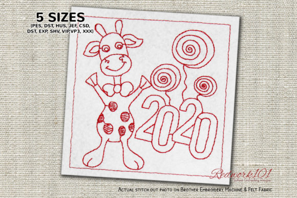 Baby Giraffe 2020 New Year Redwork Review
