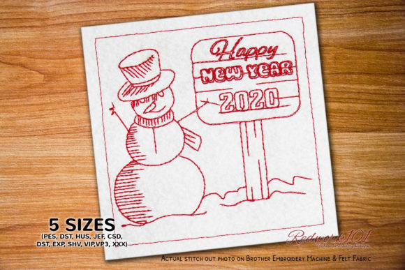 Review: Snowman with New Year Sign Board Redwork