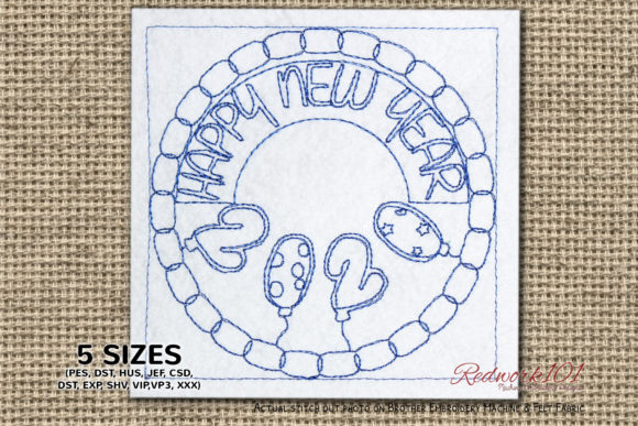 Reviewing the Circular Happy New Year 2020 Redwork Design